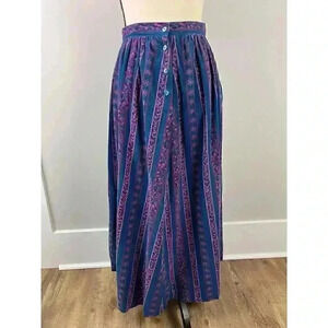 Vintage 80's Womens 8 Alpenblick Maxi Skirt Corduroy Buttons Floral Cottagecore